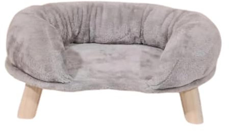 perfk Hundesofa, erhöhtes Haustierbett mit Holzbeinen, warmes Welpensofa, rutschfestes Plüsch-Haustierbett, Katzen-Couchbett für drinnen, Katzen, Kätzchen, Grau