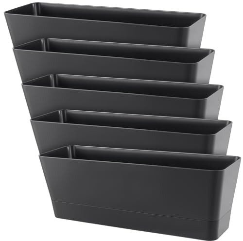 MAHIONG Lot de 5 Pots de Fleurs rectangulaires de 31 cm avec Trous de Drainage et Plateau - pour intérieur et extérieur - pour fenêtre, étagère, Rebord de fenêtre de Cuisine