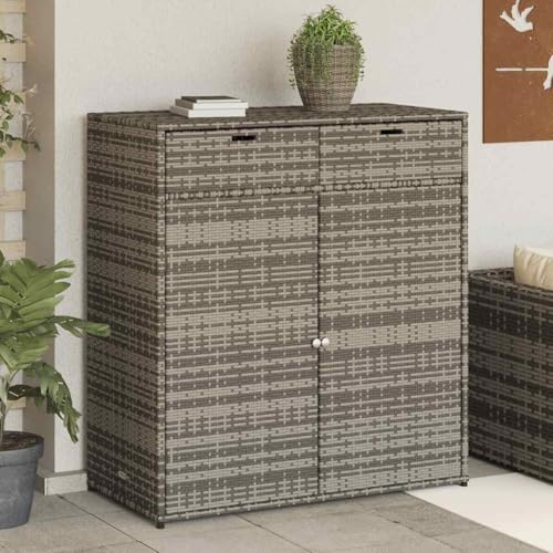 Myheimly Gartenschrank, Geräteschrank mit viel Stauraum, Beistellschrank Schrank mit Türen, Balkonschrank Terrassenschrank, Poly Rattan Gartenschrank Grau,105 x 55 x 113 cm