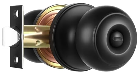 Heittis 1 Pack Black Door Knobs for Bedroom, Round Privacy Door Knob for Bathroom,Black Modern Design Hardware
