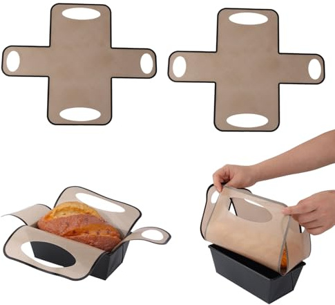 BOXOB 2 Stück Wiederverwendbare Brotbackformen Einlagen aus Silikon, Antihaftbeschichtet Hitzebeständig Brotschlinge mit 4 Griffen Perfekt für 9x5 Zoll Oder 1,5 lb Brotbackformen
