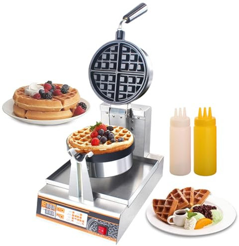 Piastra Per Waffle Professionale Da 1200 W,Temperatura Digitale Da 0 A 300 °C Controllo E Temporizzazione 0-10 min,Piastra Per Waffle Rotante A Doppio Lato,Piastre Antiaderenti Rimovibili