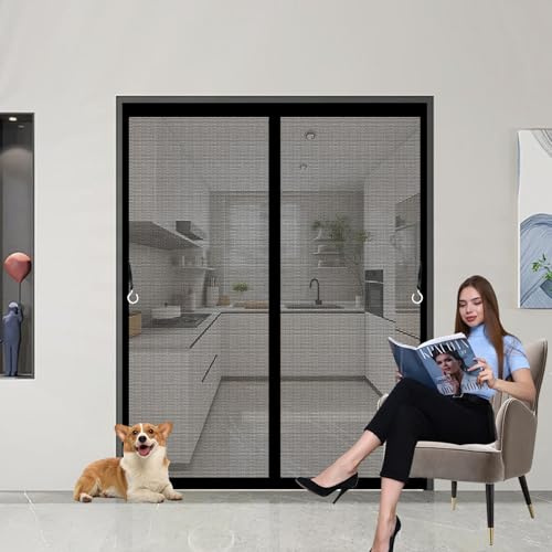 Fliegengitter Tür Magnet 172 x 213 cm Stärkere Magnete Fliegengitter Tür Ohne Bohren Fenster Magnet Mückenschutz für Balkontür Wohnzimmer Terrassentür, Schwarz
