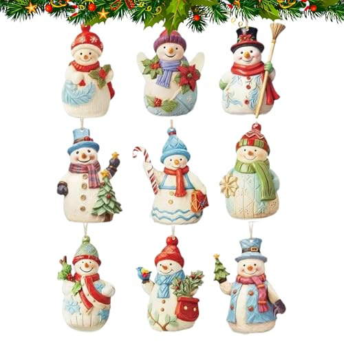 Pupazzo di neve di Natale - Set di ornamenti in legno con figure di pupazzo di neve - artigianato in legno 9 pezzi appeso da collezione per albero finestra parete giardino patio feste