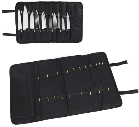 Dioche 20 Slots Chef Knife Roll Bag, Portable Cutlery Holders Protectors, Canvas Knife Case Holds for Home Kitchen Travel Camping (Black)