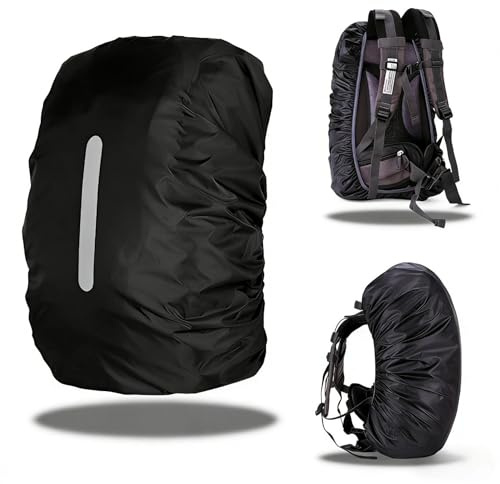 MUNTE 30 à 40 L Housse de Sac à Dos Noir, Protection Sac à Dos Pluie avec Bandes Réfléchissantes, Bords Flexibles Housse de Pluie Imperméable, pour Randonnée, Cyclisme et Voyages
