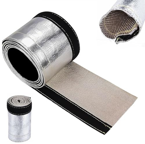 1 Meter Selbstklebender Alu-Titan Hitzeschutzschlauch ID 10mm - Klettverschluss Heat Sleeve bis 550°C für Thermoschutz und Kabelschutz