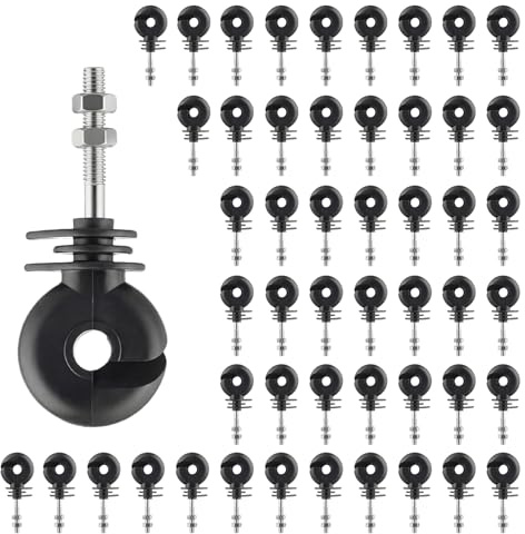 FENSMILE 50 Stück Weidezaun Isolatoren 93mm, Ringisolator M6 mit Muttern | Für Holzpfähle · Seil & Draht geeignet · Metrisches Gewinde · Elektrozaun Zubehör