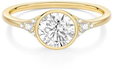 EAMTI 2CT Engagement Rings for Women Round Cut CZ Solitaire Promise Wedding Bands Travel Bezel Ring 14K Gold Plated Size 7