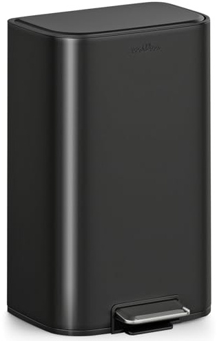 mVm Pattumiera Cucina, Pattumiera 40 litri, Acciaio, Secchio in Plastica Rimovibile, Cestino a Pedale con Coperchio Maniglie Chiusura Morbida, per Cucina, Ufficio, Nero