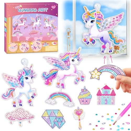 Unicorn Gifts for 5 6 7 8 Year Old Girls: Craft Kits for Kids Window Art | Diamond Arts and Crafts for Kids Age 5-10, Creative Girls Birthday Presents for 5+ Year Olds, DIY Suncatchers for Home Decor