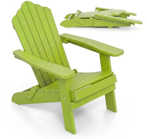 COSTWAY Adirondack Stuhl klappbar, Adirondack Chair aus Kunststoff | Wetterfester Gartensessel mit hoher Rückenlehne & breiten Armlehnen für Garten, Terrasse, Balkon, 180 kg Tragfähigkeit, Grün