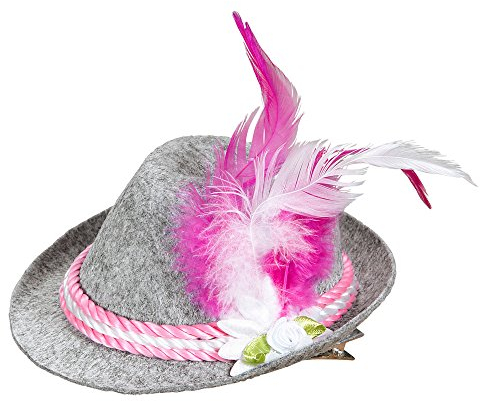 W WIDMANN MILANO Party Fashion 95710 - Minifedora Edelweiß, Weiß/Pink, aus Filz, Tracht, Bierfest, Haarklammer, Hut, Kopfschmuck, Accessoire, Karneval, Mottoparty