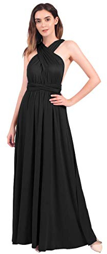 Womens Sexy Convertible Multi Way Wrap Transformer Solid Cocktail Off Shoulder Wedding Bridesmaid Evening Long Maxi Dress Floor Length Bandage Pageant Prom Ball Gowns Black L