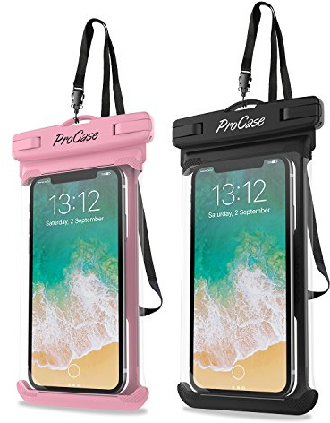 ProCase 2 Pack Waterproof Phone Pouch, Underwater Case phone sleeve for iPhone 17 Air 16 15 14 Plus Pro Max 13 12, Galaxy S24 Ultra S23 S22 Up to 7.0 inch, Cruise Beach Essentia -Pink/Black