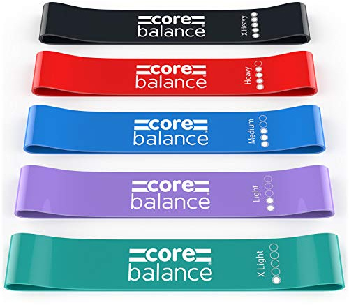 Core Balance Mini Resistance Bands Set Of 5 With Bag Small Latex Loop For Hip Legs and Glutes