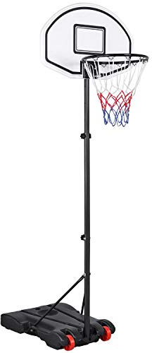Yaheetech Panier de Basket sur Pied Hauteur Réglable 196-251 cm Portable pour Extérieur avec Support et roulettes Poteau en Fer Antirouille Noir