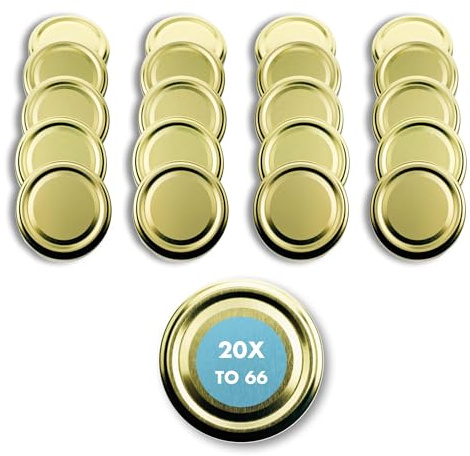 Flaschenbauer - 20 Stück Twist-Off Deckel TO 66 Gold - Ersatzdeckel für Einmachgläser, Marmeladengläser & Vorratsgläser - Schraubdeckel zum Einkochen, Konservieren & Aufbewahren - Made in Germany