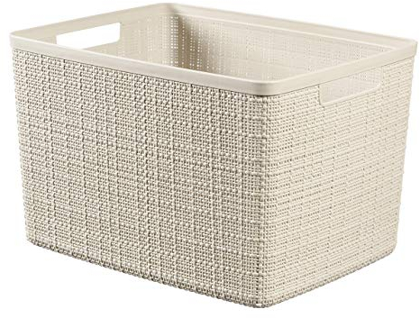 CURVER Juliet Cesta Jute 100% plástico Reciclado Rectangular, Blanco Roto, L: 20 L
