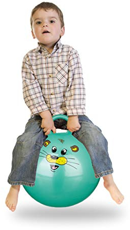 Relaxdays 1 x Hüpfball Kinder, Maus, mit Griff, für Drinnen und Draußen, mit Tier-Motiv, weich, 45 cm Durchmesser, grün