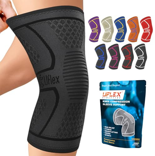 UFlex Athletics Compression Knee Brace for Women & Men Knee Sleeves Support for Sports, Running, Weightlifting, Arthritis, Meniscus Tear, ACL, Hiking, Recovery Support & Fitness X-Large Black