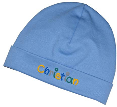 Sommermütze mit Namen hellblau in verschiedenen Größen - Mütze für Babys Kinder Junge & Mädchen personalisiert - Kindermütze - Kopfbedeckung - Haube Haube