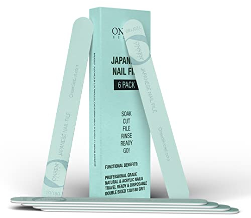 Onsen Secret Japanische Nagelfeile - Professionelle Nagelfeilen im 6er-Pack, doppelseitige Natur- und Acryl-Nagelfeilen - Körnung 120/180 - Einwegartikel, salonglatt, beste Nagelfeile für Nägel
