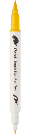Pentel Brush Sign Pen Twin SESW30C fiberpenna, 2 borstliknande spetsar, gul (1 styck)