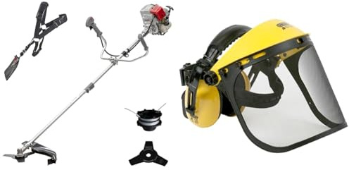 IKRA 73046760 Benzin Freischneider Trimmer IBF 31-4 inkl. Fadenspule & Oregon Gesichtsschutz und Gehörschutz, Gesichtsschutzmaske mit Netzvisier, integriertem Kapselgehörschutz, gelb