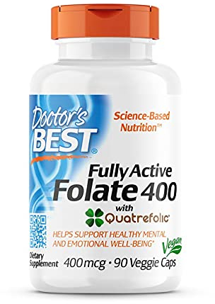 Doctor's Best, Fully Active Folate (Folsäure), mit Quatrefolic, 400 mcg, 90 vegane Kapseln, Vitamin C, Laborgeprüft, Hochdosiert, Glutenfrei, Sojafrei, Ohne Gentechnik