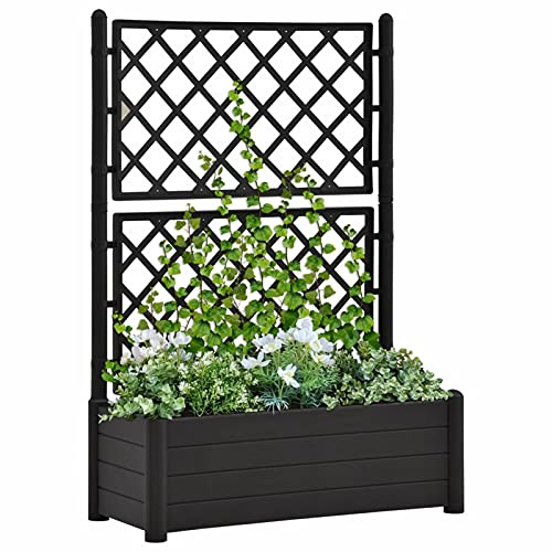 PETSOLA Kstyhome Jardinière avec Treillis Lit Surélevé de Jardin Boîte à Fleurs Bac à Plantes Boîte de Plantation Extérieur Patio 100x43x142 cm PP Anthracite