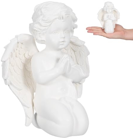 Cabilock Cherub Angel Statue Kneeling Angel Figurines Resin Outdoor Garden Sculpture Ornament with Wings Memorial Statue Decoration White Home Decor