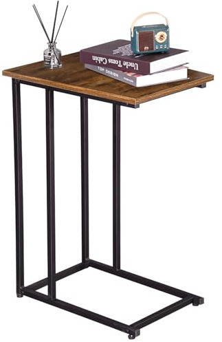 H JINHUI Beistelltisch, C-Form, Kleiner Sofatisch, 49 x 33 x 68 cm, Kaffeetisch, Wohnzimmertisch mit Metallgestell, Unters Sofa Industrie-Design, für Kaffee und Laptop, Vintagebraun-schwarz