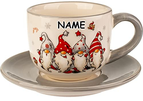 alles-meine.de GmbH Weihnachtsgeschirr Verschiedene Artikel frei wählbar 2 TLG. Set 3D Effekt Henkeltassen lustige Wichtel & Zwerge inkl. Name - groß - 250 ml - Porze..
