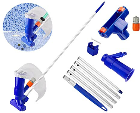 Aspirateur À Jet De Piscine, Portable Aspirateurs Manuels pour Piscine, Piscine Kit De Nettoyage, Aspirateur De Piscine avec Brosse, Sac Et Poteau,pour Les Feuilles, La Saleté Et Le Sable Et Le Limon