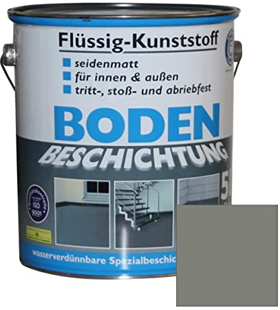 Flüssig Kunststoff 5L Bodenbeschichtung für 50m² Betonfarbe Estrichfarbe Beton Beschichtung Boden Estrich Farbe Bodenfarbe innen / außen Halle Keller Terrasse Kellerboden Putz Holz Betongrau RAL 7023