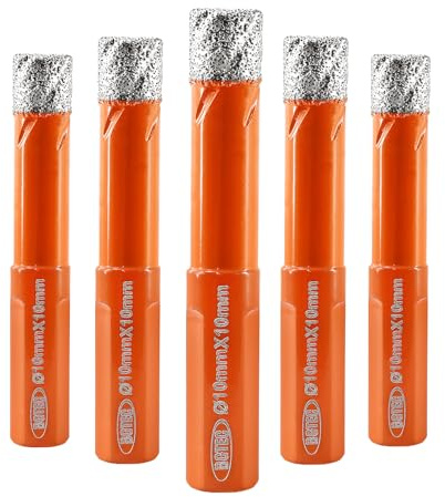 BGTEC Diamant Fliesenbohrer 10mm - Vakuumgelötete Diamant Bohrkrone mit 10mm Sechskantschaft für Keramik Porzellan Fliesen Marmor Granit Kunststein Packung 5 Stück