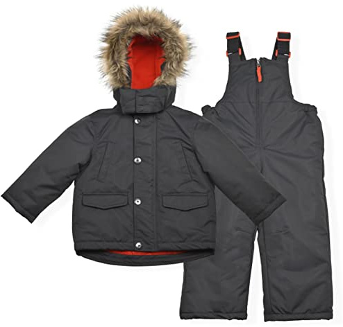 Arctic Quest Boys' Bib Snow Pants and Ski Jacket Water-Resistant Snowsuit For Kids Winter Hooded Jacket, Asphalt (1541), 3T