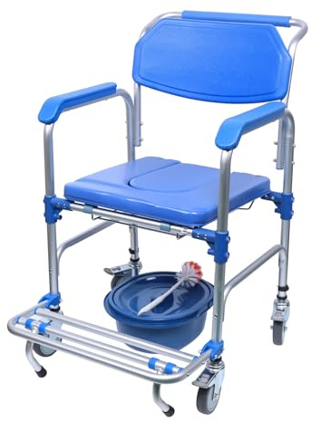 350lb Rolling Shower and Commode Chair for Elderly,Handicap Shower Wheelchair with Locking 360° Wheels & Removable Potty/Footrests, Portable Toilet Bath Chair for Adults, Disabled