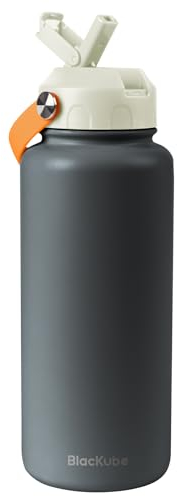 Blackube Edelstahl Trinkflasche mit Strohhalm-trinkflasche 1l-Thermosflasche Thermoskanne - BPA-Frei, Auslaufsicher, Große Trinkflasche aus Metall