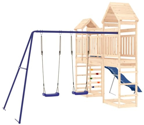 vidaXL Spielturm, Klettergerüst mit Kletterwand Rutsche Schaukel, Kinder Kletterturm mit Sandkasten, Spiel-Zubehör für Garten, Spielgeräte Spielplatz, Massivholz Kiefer