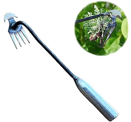 Weeding Artifact Uprooting Weeding Tool, 2023 New Garden Weeding Tools, Manual Hand Weeder Tool for Garden with Long Handle, Stainless Steel Forged Weed Puller Stand Up 4 Teeth Dual Purpose Weeder