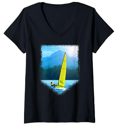 Dinghy Segelboot Opti Segeln T-Shirt mit V-Ausschnitt