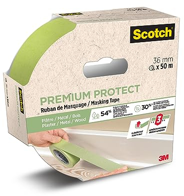 Scotch Premium Protect Abdeckband, 36mm x 50m - Vielseitiges Scotch Klebeband für Malerarbeiten und Dekoration, für Innen und Außen, Abklebeband/Kreppband - 70% PEFC