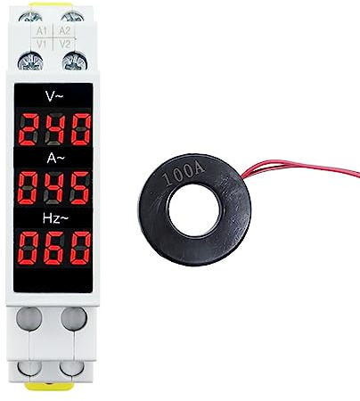 MOBYAT LED Mini DIN Rail Display Digitale Amperometro Trifase Monofase Voltaggio Corrente Herz Meter Volt Amp Herz 1-100A AC80-500 1 Pz (Color : BAVZ-3R)
