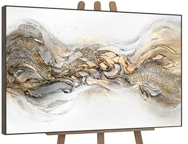 YS-Art Luxus Abstrakt Acrylbild Anmut handgemalt Praxis Lobby Gold Weiß