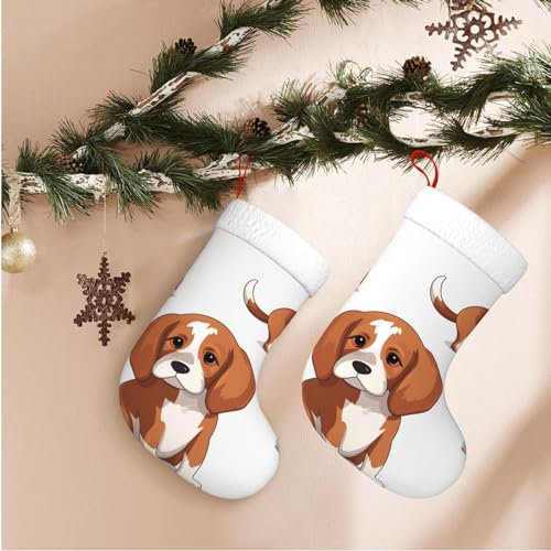 WSOIHFEC Weihnachtsstrümpfe mit Beagle-Hunde-Druck, weich, zum Aufhängen, 1 Stück, 45 cm, große Weihnachtssocken für Weihnachten, Familie, Kamin, hängende Dekoration
