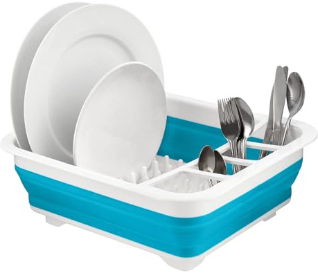 HOMESHOPA Collapsible Dish Drainer, Blue Foldable Drying Rack, Portable Dinnerware Organizer, Multifunctional Space Saving Kitchen Storage Dish Rack Drainer for Home, Camping, Caravan, Travelling