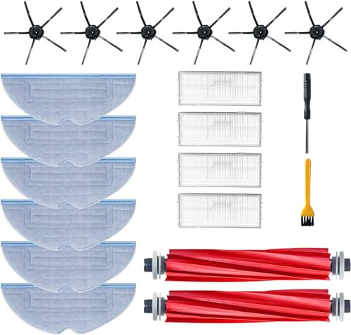 Recamania Ersatzteil-Set für Roborock Staubsauger der Serie S7 – Enthält: 2 Hauptbürsten, 6 Seitenbürsten, 4 HEPA-Filter, 6 Wischtücher und 2 Zubehörwerkzeuge