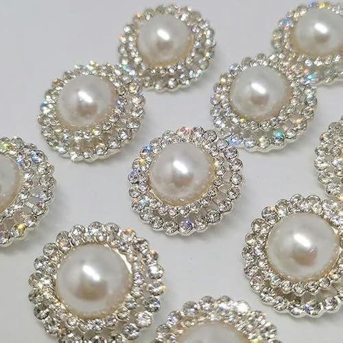 12/24 stücke 20MM Perle Strass Knöpfe Von Kleidung Decor Metall Runde Taste Silber Taste Nähen Zubehör Bekleidung DIY